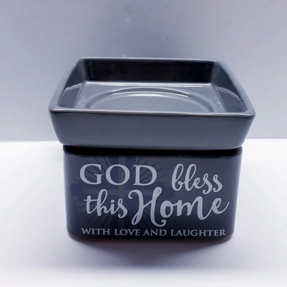 God Bless This Home Grey Stoneware Electric 2- in- 1 Candle Jar/Wax Melt Warmer - Picture 3 of 5